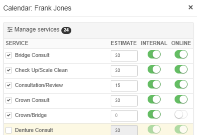 Manage practitioner services and durations