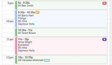 Colour-coded appointments