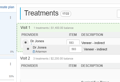 Drag and drop treatments into visits