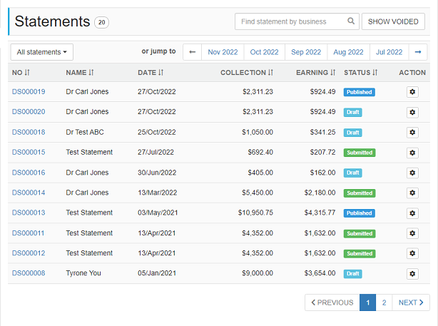 Publish dentist statement as an invoice